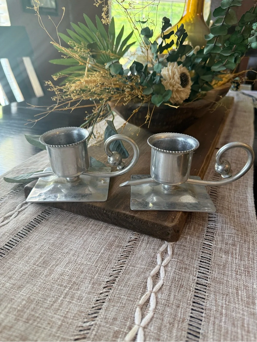 B.W. Buenilum Hand Wrought Aluminum Hammered CANDLESTICK Pair Vintage - Picture 4 of 6